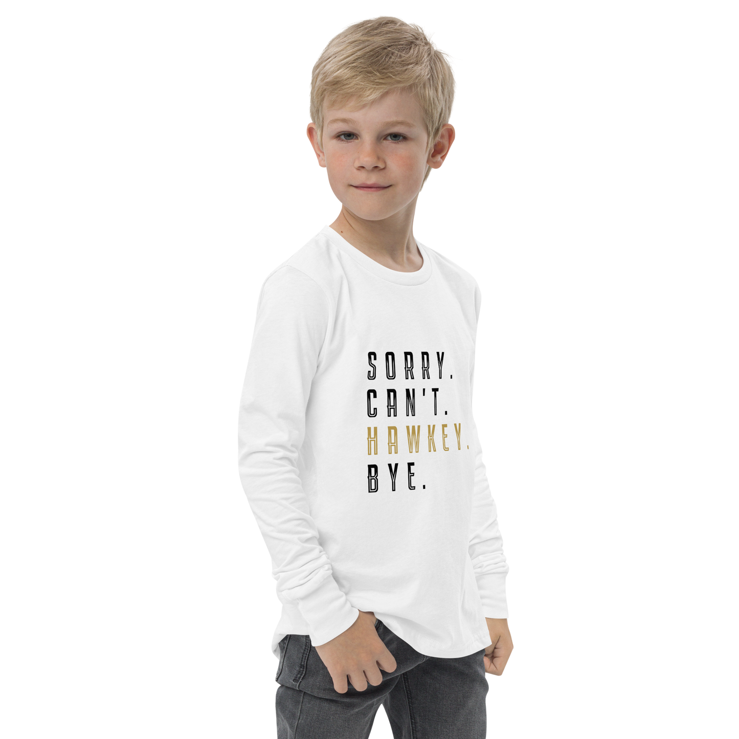 Sorry. Can't. Hawkey. Bye. Youth Long Sleeve Tee