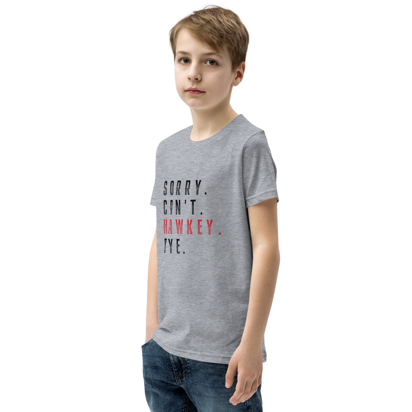 Sorry. Can't. Hawkey. Bye. Youth Short Sleeve Tee