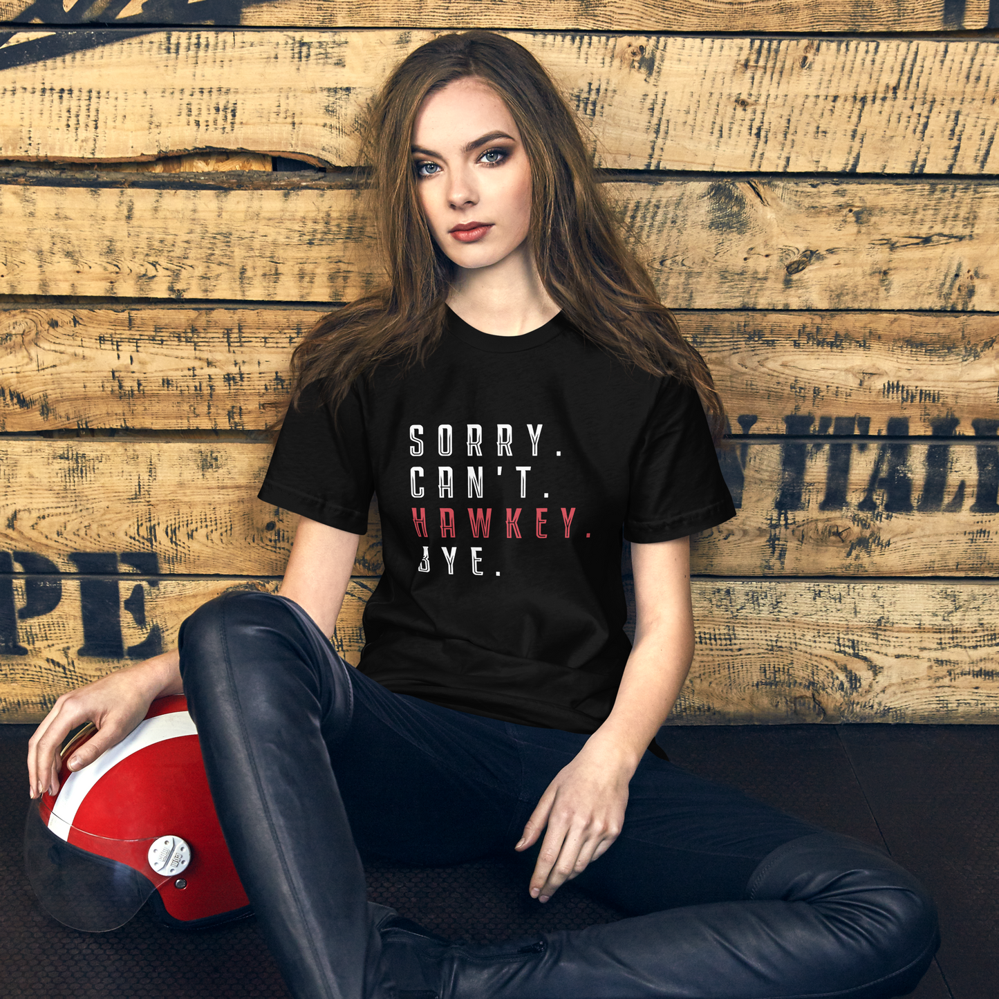 Sorry. Can't. Hawkey. Bye. Adult Short Sleeve Tee