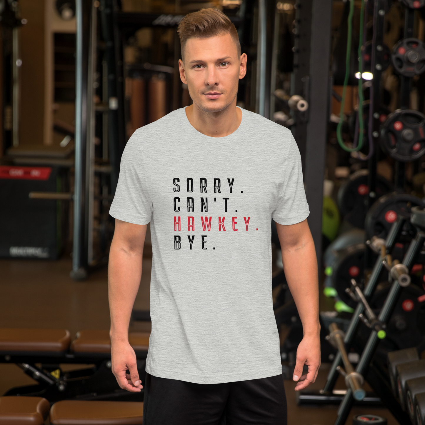 Sorry. Can't. Hawkey. Bye. Adult Short Sleeve Tee