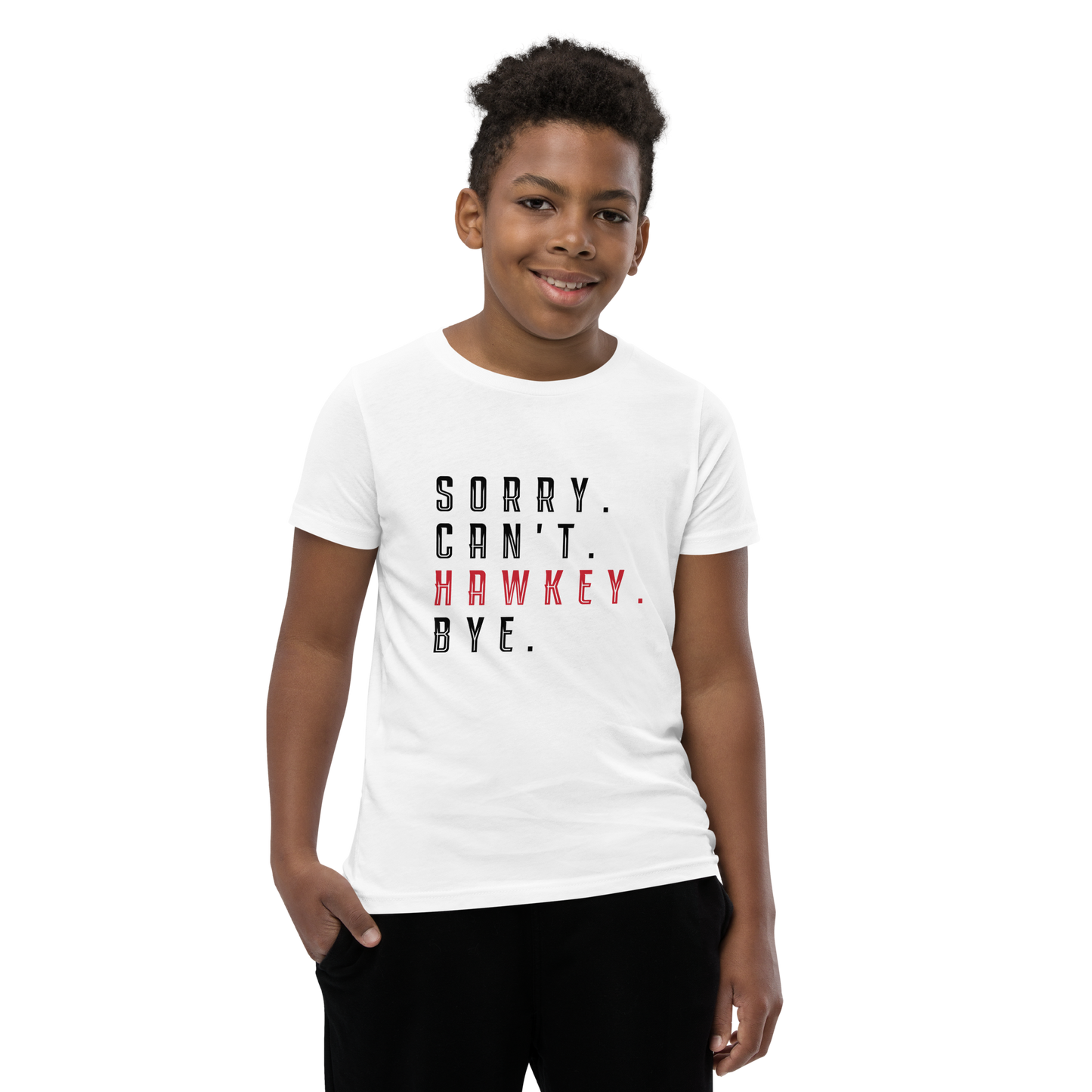 Sorry. Can't. Hawkey. Bye. Youth Short Sleeve Tee