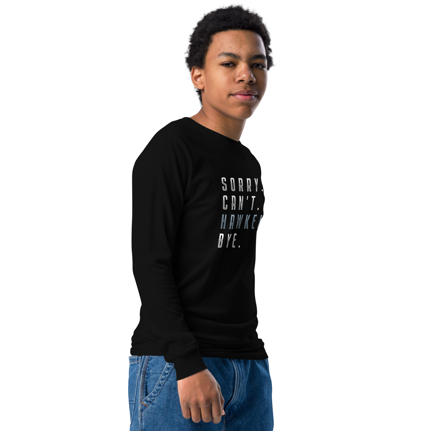 Sorry. Can't. Hawkey. Bye. Youth Long Sleeve Tee