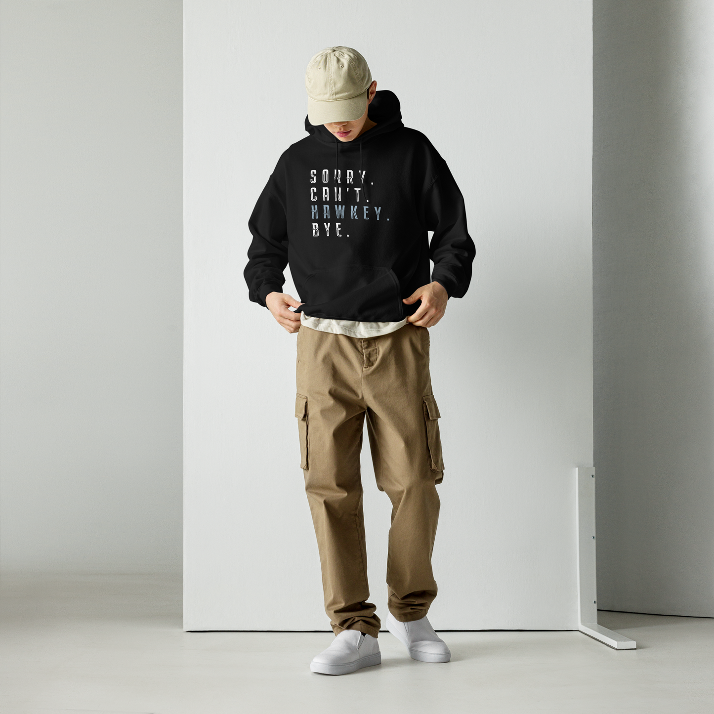 Sorry. Can't. Hawkey. Bye. Adult Heavy Blend Hoodie