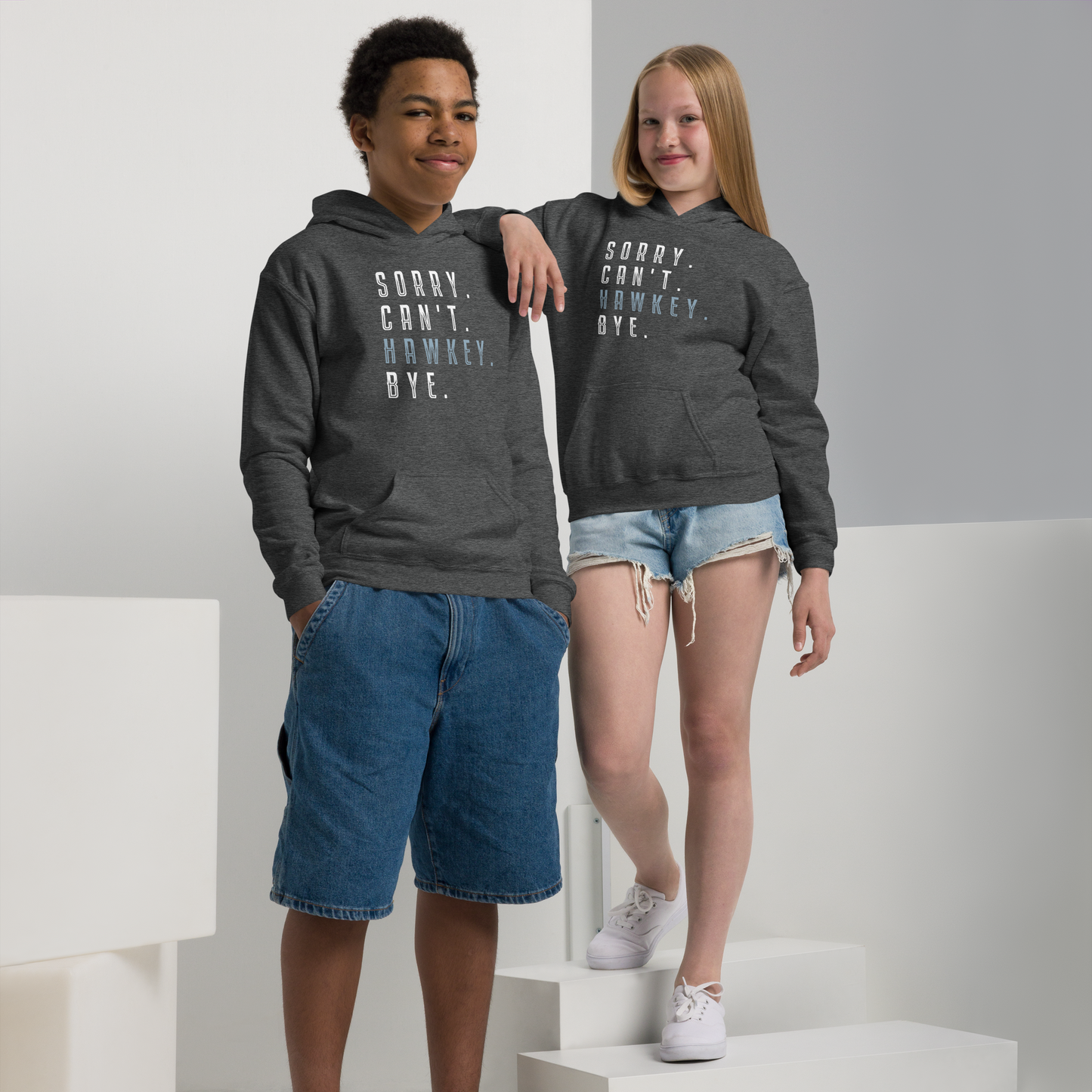 Sorry. Can't. Hawkey. Bye. Youth Heavy Blend Hoodie