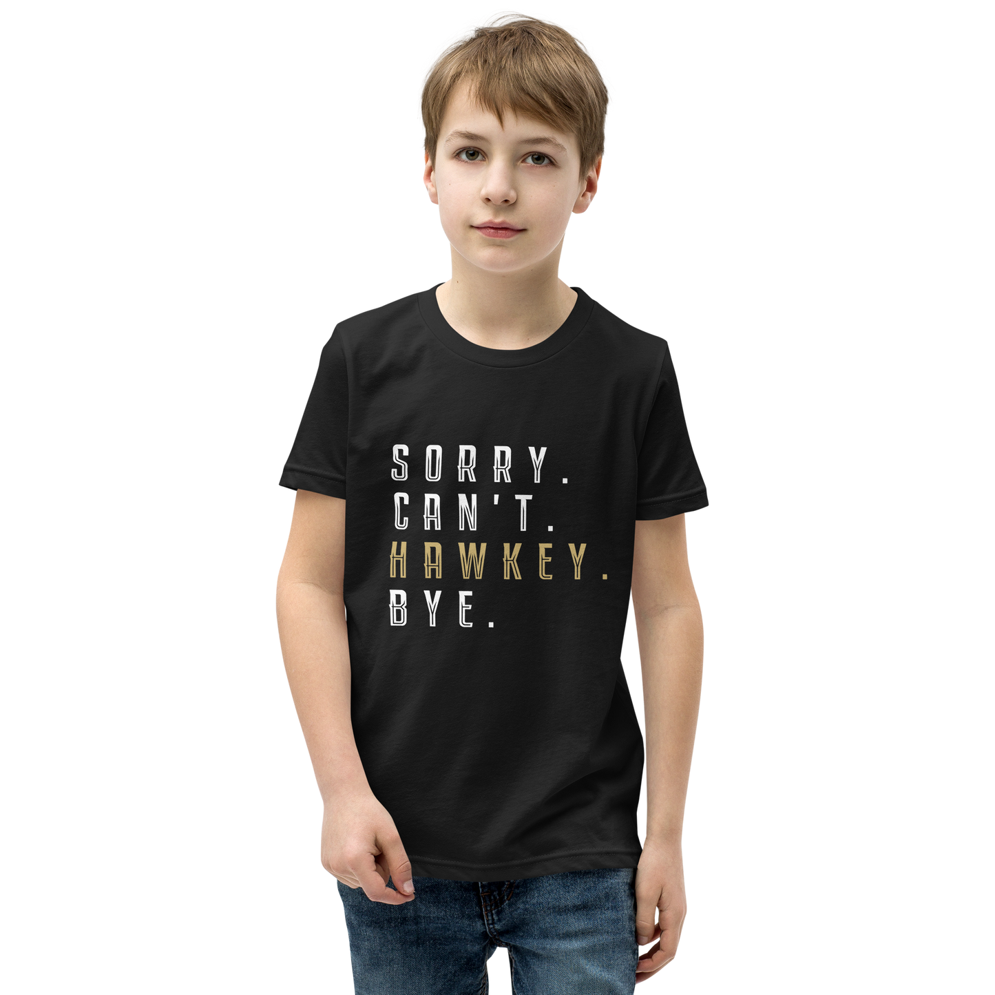 Sorry. Can't. Hawkey. Bye. Youth Short Sleeve Tee