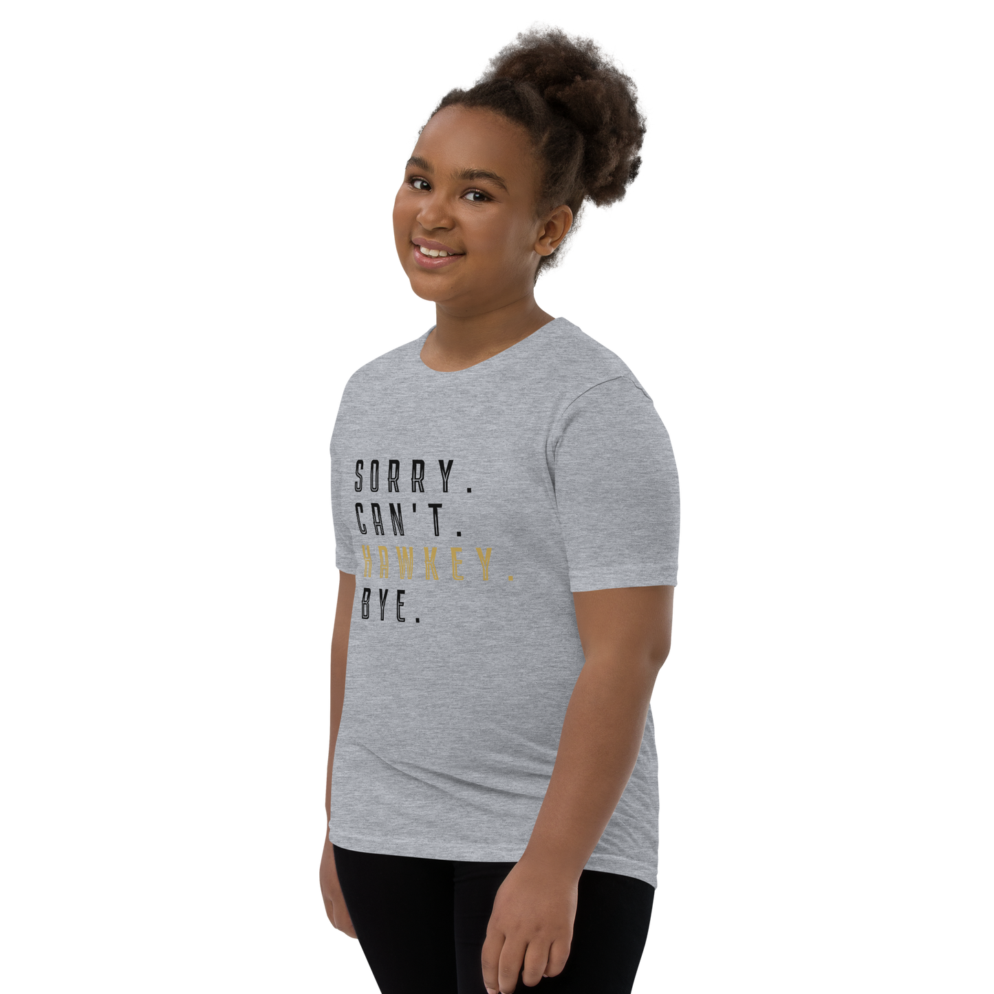 Sorry. Can't. Hawkey. Bye. Youth Short Sleeve Tee